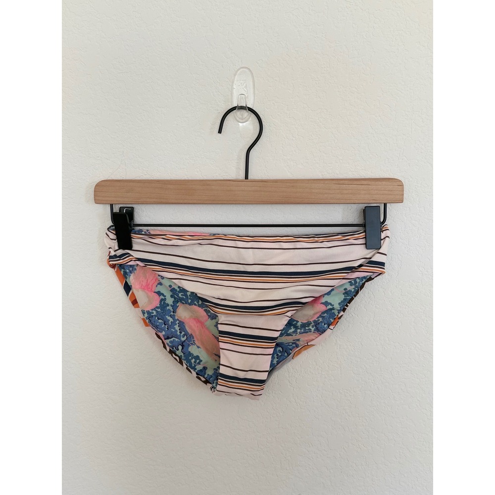 Maaji Reversible Floral Striped Bikini Set Orange Blue Tan Two Piece Swimsuit - Picture 4 of 6